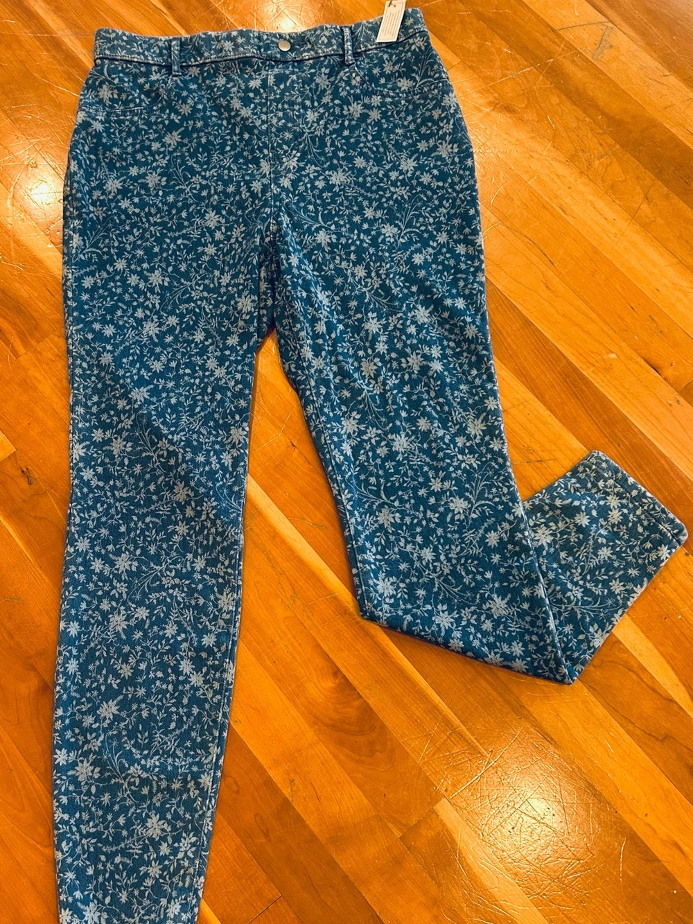 Blue Floral Stretch Jeans